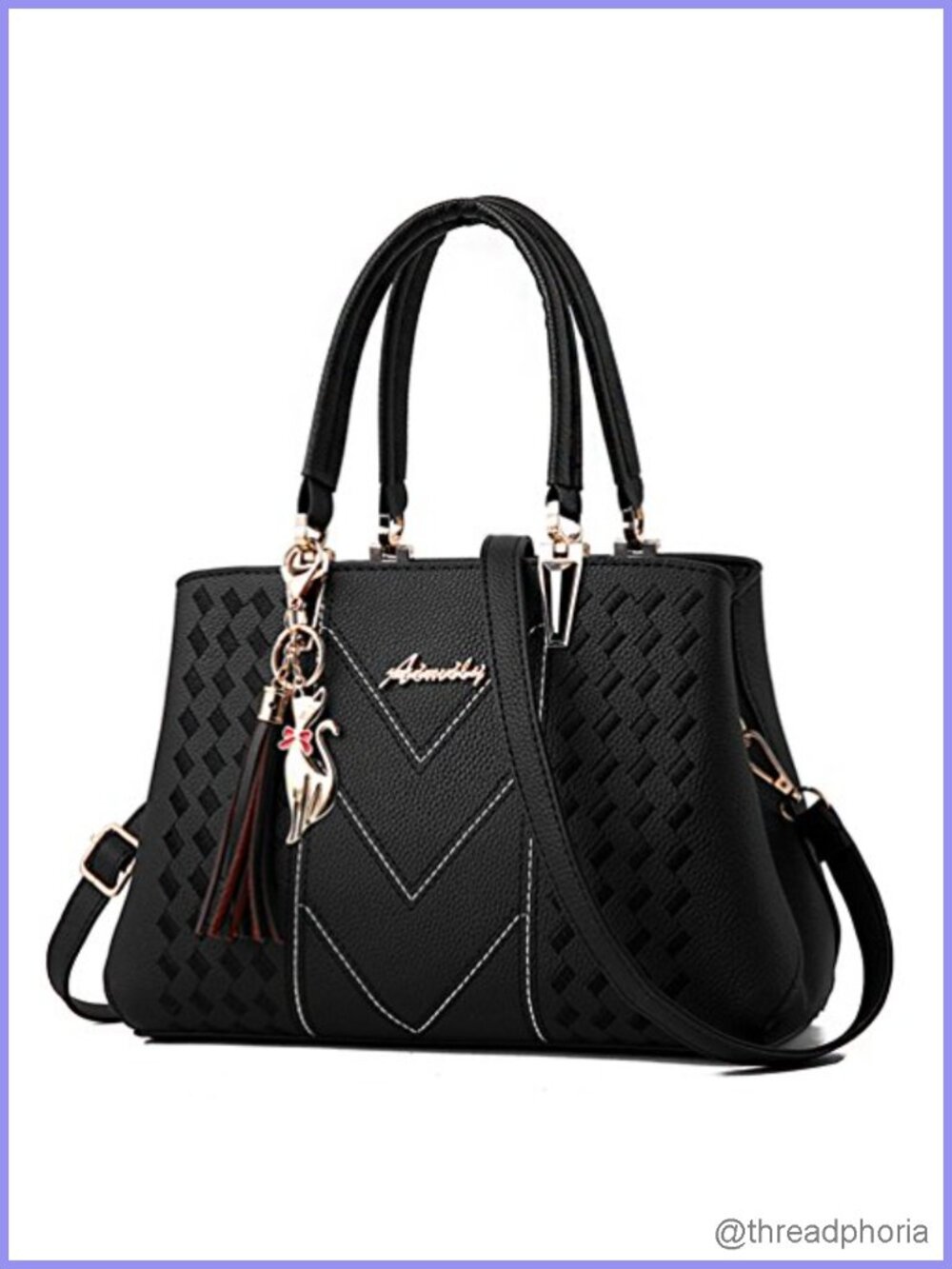PU Leather Satchel Tote Shoulder Bag with Removable Strap